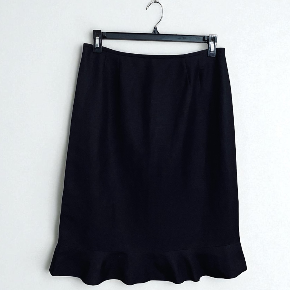 Le Suit Linen Blend Stunning Ruffle Hem‎ Black Pencil Skirt Size 12